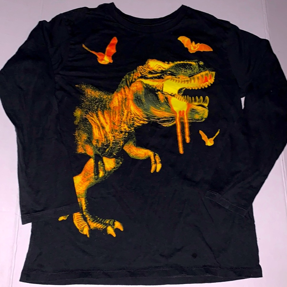 Boys Lava Glowing T-Rex Dinosaur 10-12 Large Long Sleeve Graphic Tee
